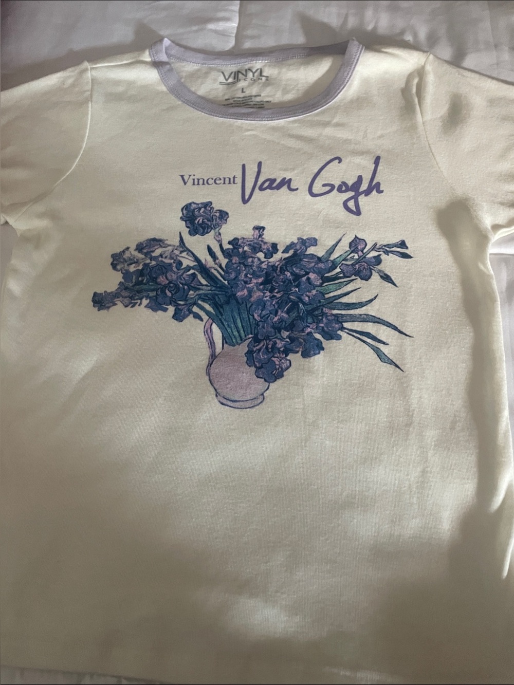 VINYL Van Gogh White Tee with Purple Floral Graphic
